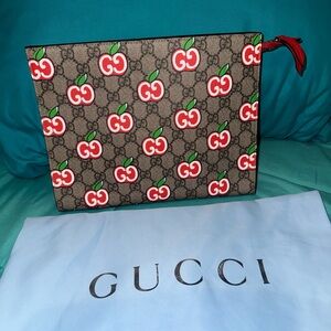 Gucci Brown Pouch with Red Apple Motif